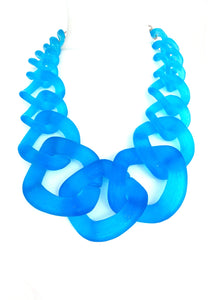 Blue Frosted Chunky Acrylic Chain Statement Necklace
