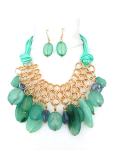 Chunky Green Necklace and Earrings Set