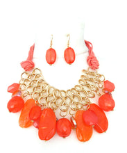 Load image into Gallery viewer, Chunky Orange Bead Necklace and Earrings Set
