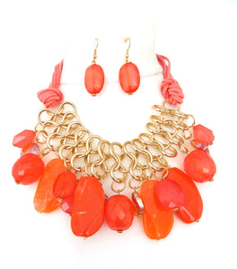 Chunky Orange Bead Necklace and Earrings Set