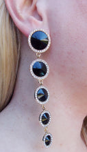 Load image into Gallery viewer, Long Black and Crystal Jewelled Statement Earrings
