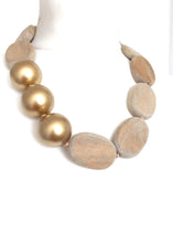 Load image into Gallery viewer, Natural Wood and Gold Bead Necklace
