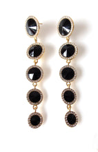 Load image into Gallery viewer, Long Black and Crystal Jewelled Statement Earrings
