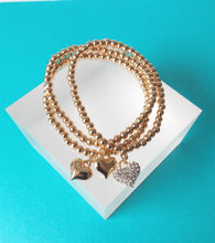 Load image into Gallery viewer, Gold Crystal Heart Stretch Stacking Bracelet Set
