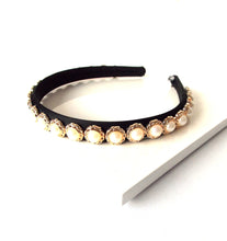 Load image into Gallery viewer, Pearl and Black Mini Handmade Headband
