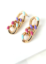 Load image into Gallery viewer, Shiny 14K gold and Multi Colour Chain Earrings

