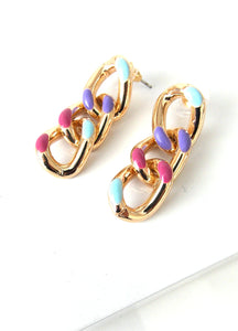 Shiny 14K gold and Multi Colour Chain Earrings