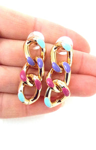 Shiny 14K gold and Multi Colour Chain Earrings