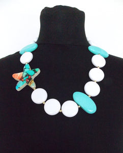 Turquoise and White Starfish Statement Necklace