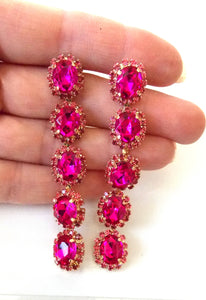 Cerise Pink Crystal Jewelled Statement Earrings
