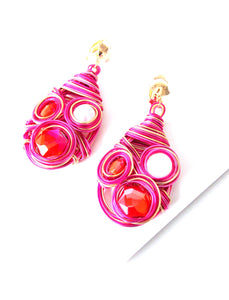 Clip On Pink Wire Wrap Earrings