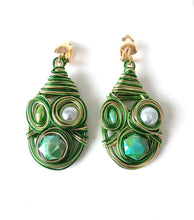 Load image into Gallery viewer, Clip On Green Wire Wrap Earrings
