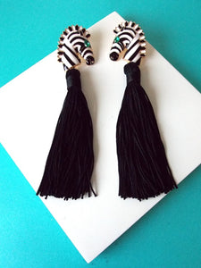 black and White Zebra Tassel Earrings