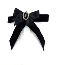 Load image into Gallery viewer, Black Velvet Jewelled Bow Brooch
