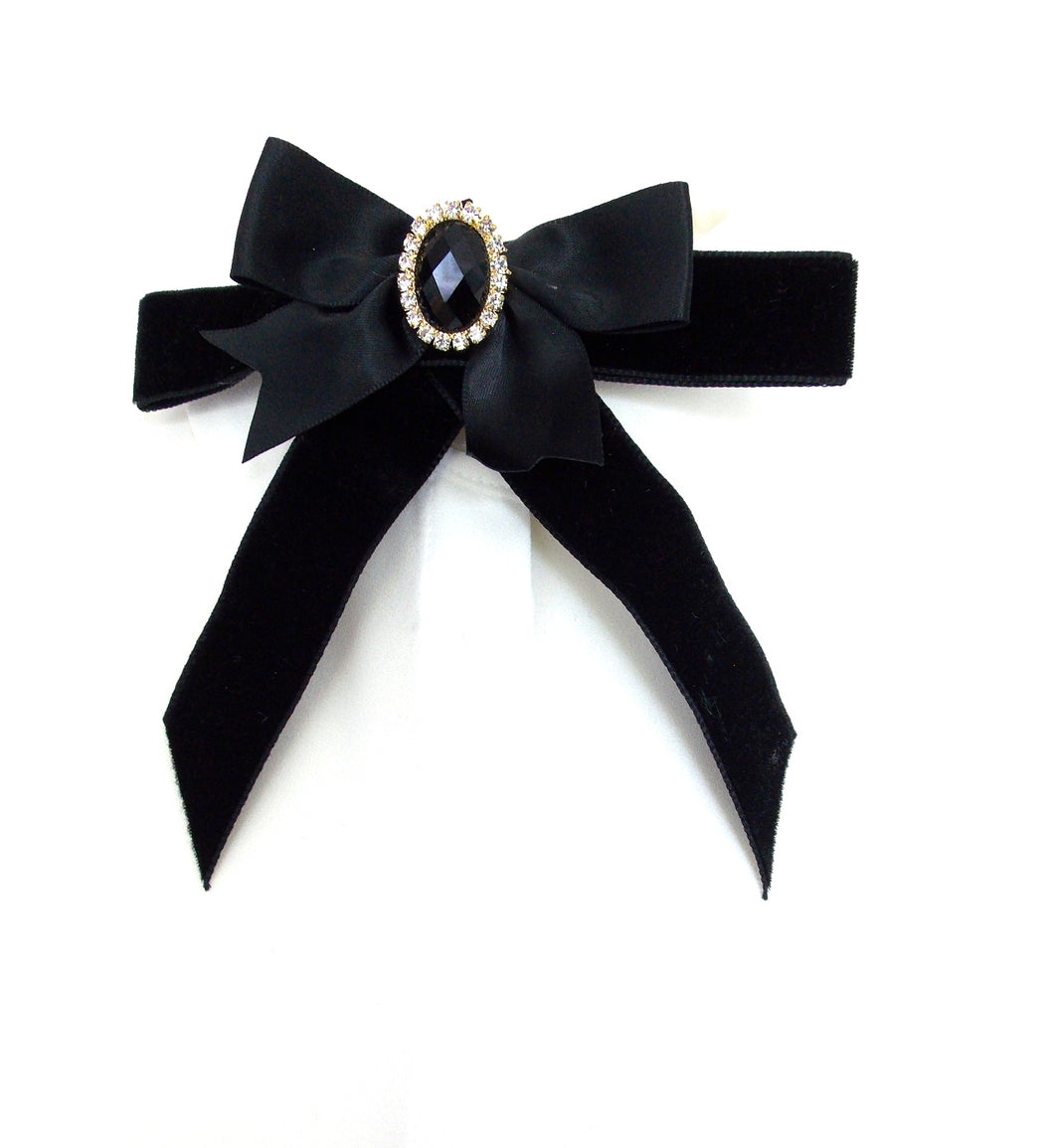Black Velvet Jewelled Bow Brooch