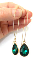 Load image into Gallery viewer, Emerald Green Pull Through Earrings
