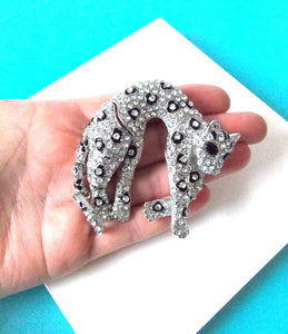 Silver Crystal Panther Brooch