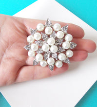 Load image into Gallery viewer, Pearl and Crystal Vintage Style Brooch
