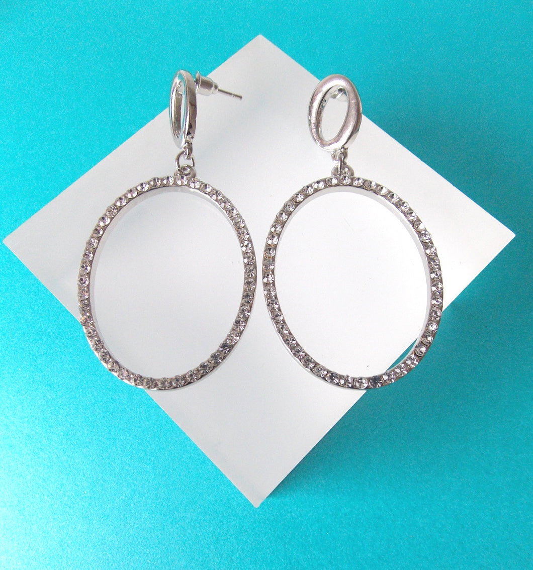 Silver Crystal Oval Earrings