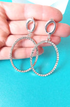 Load image into Gallery viewer, Silver Crystal Oval Earrings
