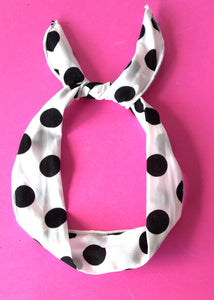 White and Black Polka Dot Bunny Ear Wire Headband