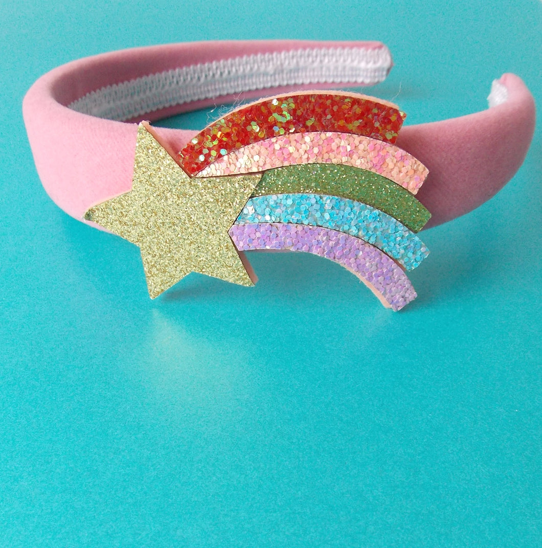 Girls Rainbow Glitter Pink Headband