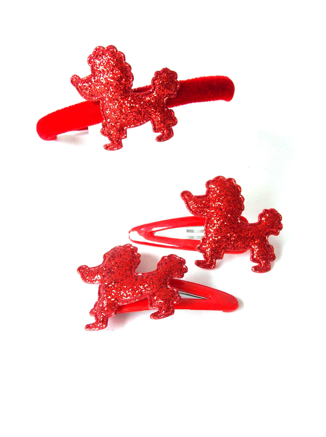 Girls Red Poodle Headband and Hair Clip Set