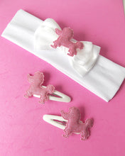Load image into Gallery viewer, Girls White and Pink Poodle Headband and Hair Clip Set
