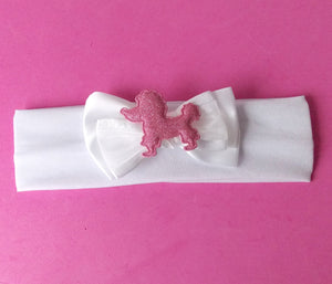Girls White and Pink Poodle Headband and Hair Clip Set