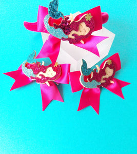 Girls Pink Glitter Mermaid Headband and Hair Clip Set