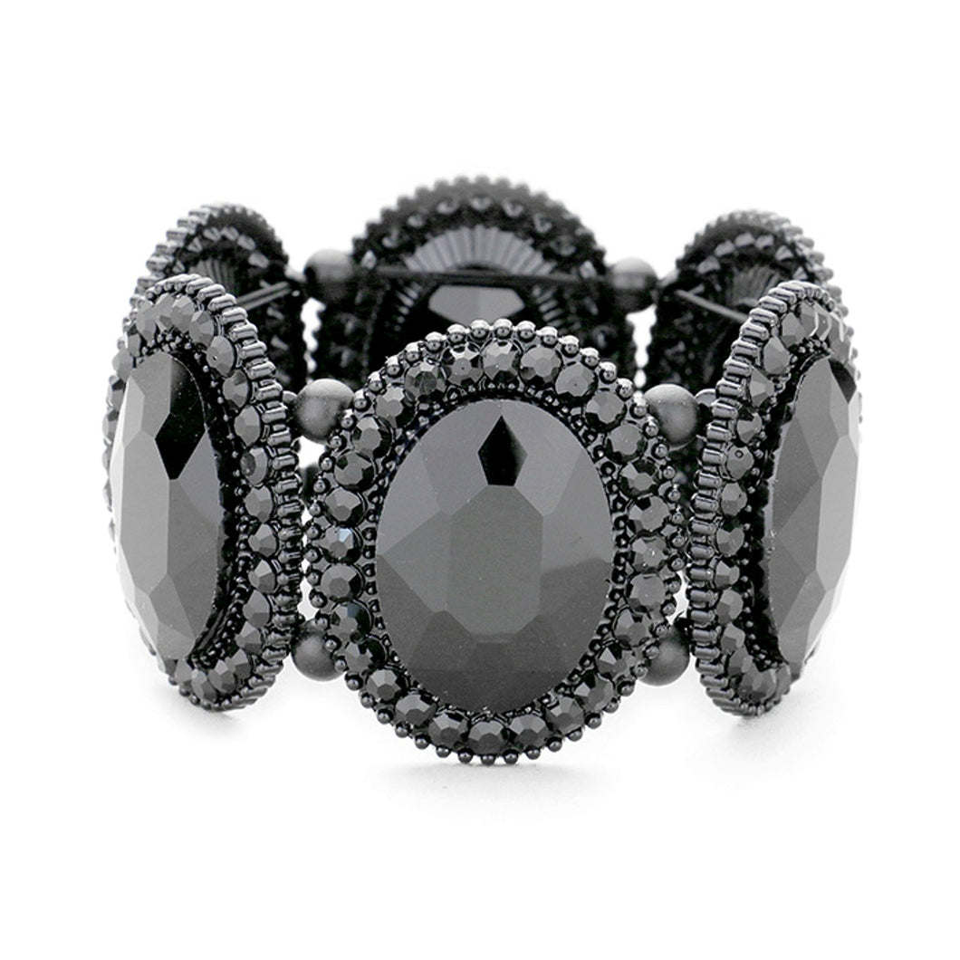 Black Oval Jewelled Stretch Bracelet