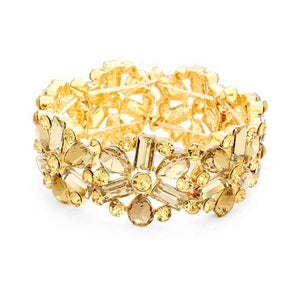 Gold Floral Jewelled Stretch Bracelet