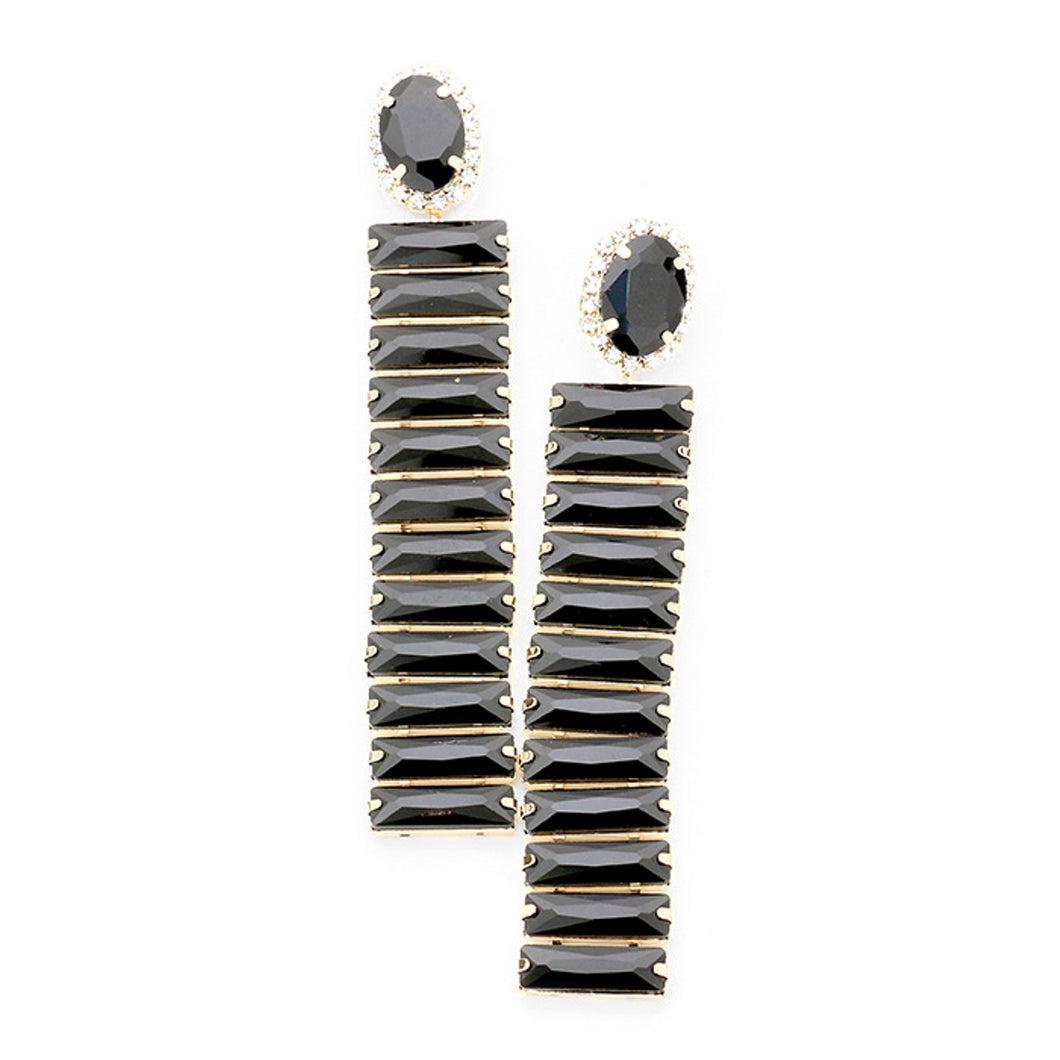 Over-Sized Black Rectangle Drop Statement Earrings