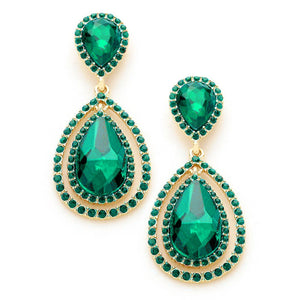 Emerald Green Crystal Double Teardrop Earrings