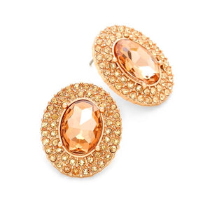 Rose Gold Oval Jewelled Stud Earrings