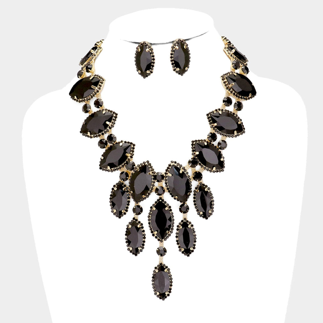Black Jewelled Statement Necklace and Earrings Set