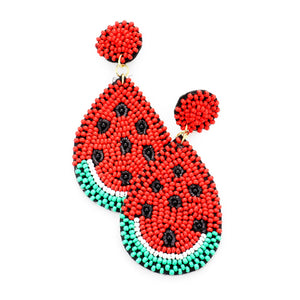 Red Watermelon Seed Bead Earrings