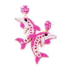 Load image into Gallery viewer, Pink Beaded Dolphin Earrings
