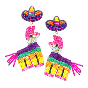Llama  Pinata Sequin Beaded Earrings