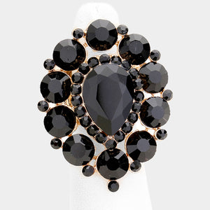 Over-Sized Black Jewelled Stretch Cocktail Ring