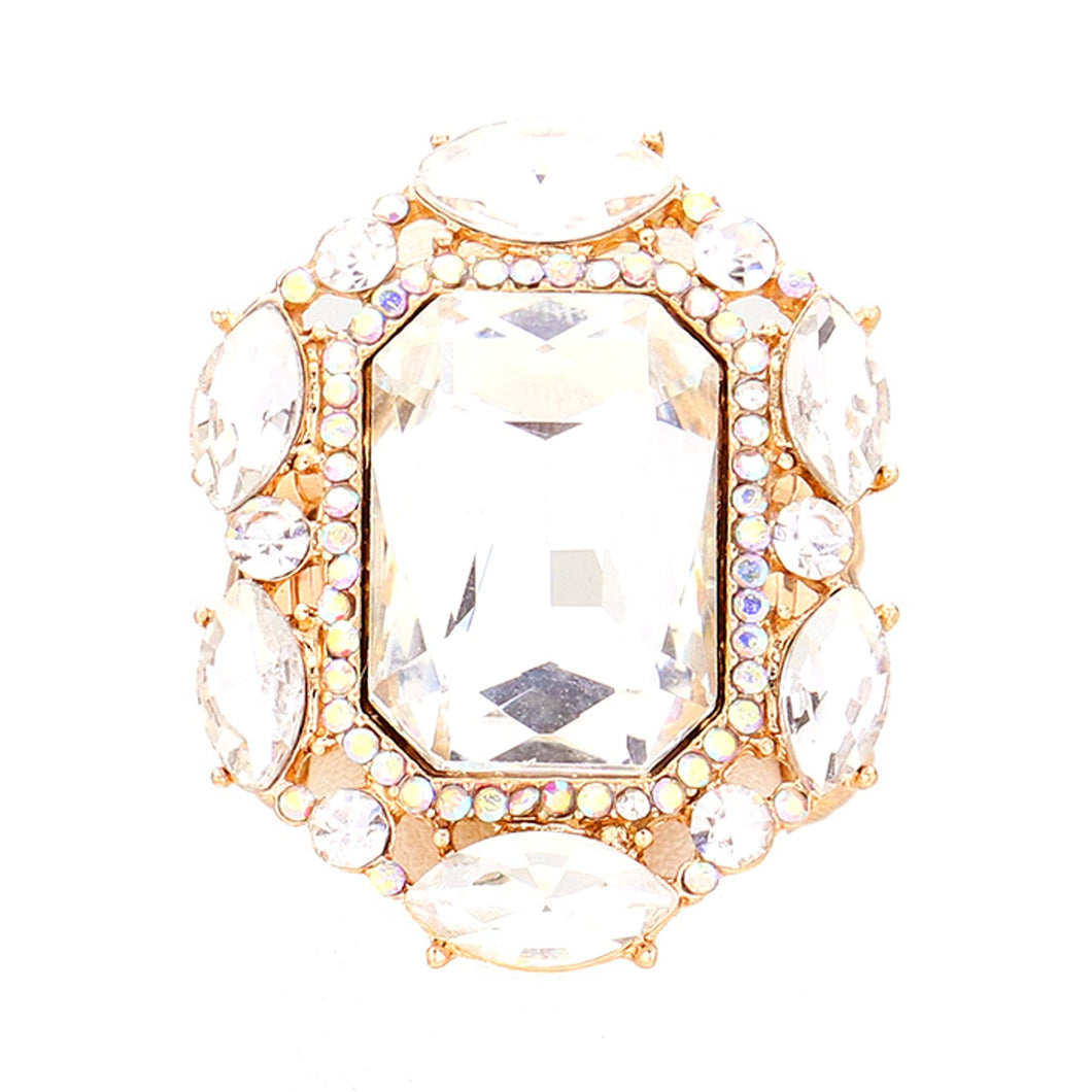 Chunky Gold Crystal Stretch Style Cocktail Ring
