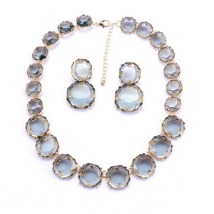 Grey Transparent Jewelled Statement Necklace and Earrings Set