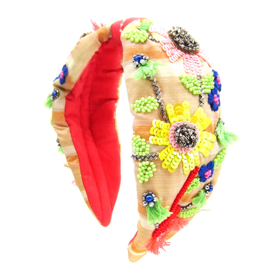 Sequin Seed Bead Floral Knot Headband