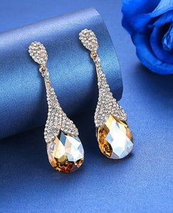 Champagne and Crystal Drop Prom Earrings