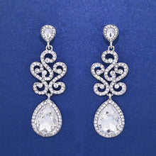 Load image into Gallery viewer, Silver Crystal Floral Chandelier Earrings
