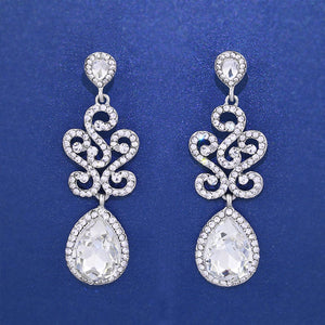 Silver Crystal Floral Chandelier Earrings