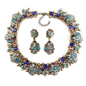 Turquoise Crystal Jewelled Necklace and Earrings Set
