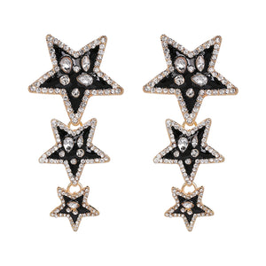 Black and Silver Star Drop Earrings