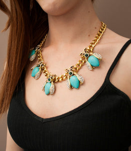 Turquoise and Gold Insect Necklace