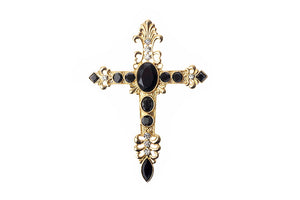 Black and Gold Baroque Style Crucifix Brooch